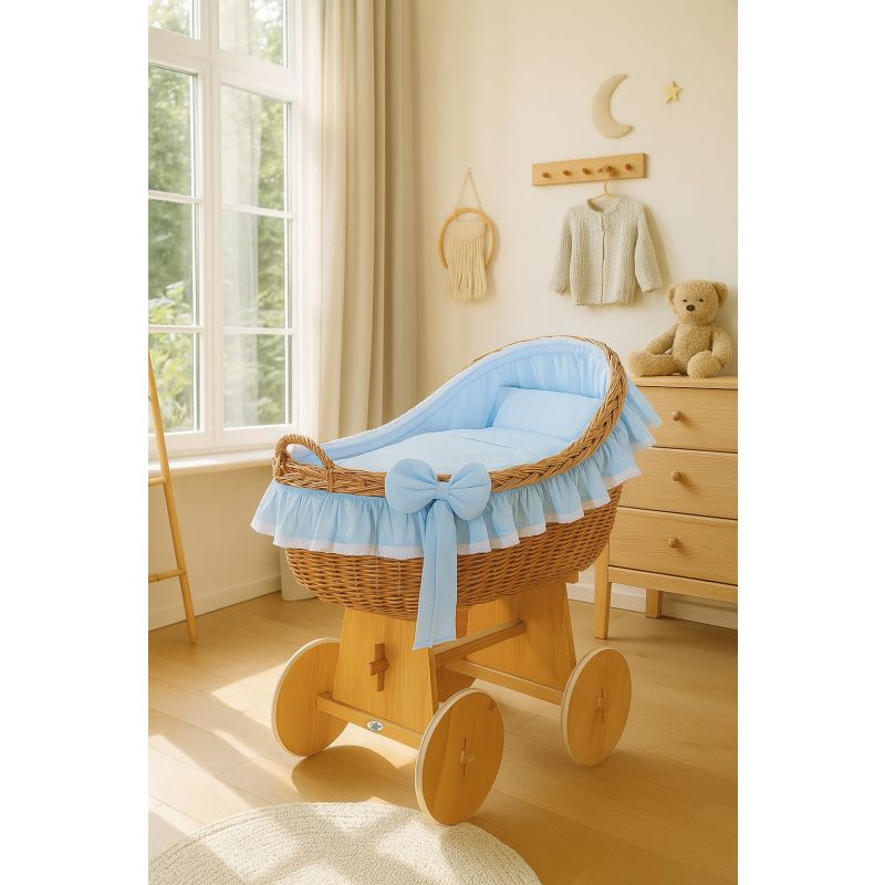 Moisés de Mimbre Carina Natural con Ropa de Cuna Azul – MY SWEET BABY