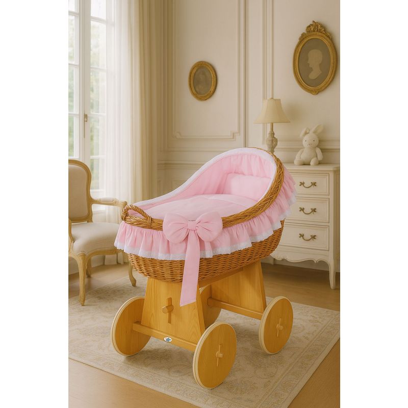 Moisés de Mimbre Carina Natural con Ropa de Cuna Rosa – MY SWEET BABY