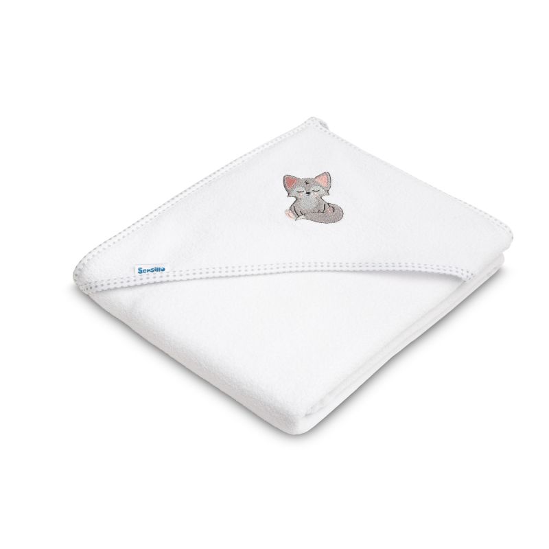 Capa de baño Blanca de algodón termo-terry con capucha bordada Zorrito - imagen 2