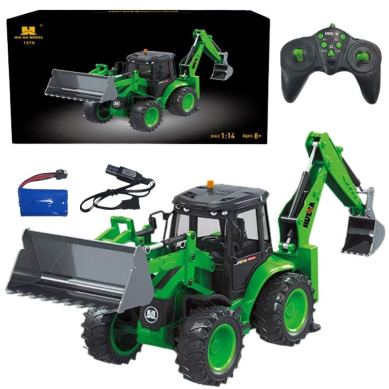Excavadora Retroexcavadora RC Verde Huina 1:14 con Sonido y Luz