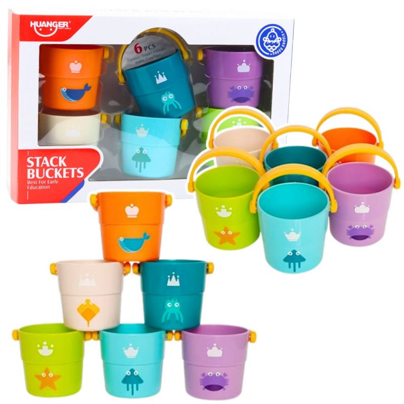 Juego de Cubos de Baño Coloridos con Agujeros - 6 Piezas
