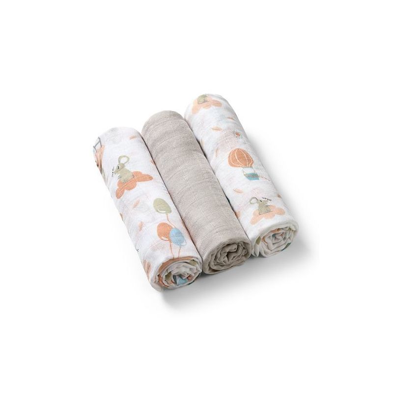 Set de 3 muselinas de Bambú en color Gris , 70 x 70 cm