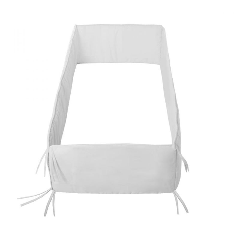 Protector de cuna liso blanco de 420 x 30 cm, perfecto para maxi cuna de bebé, fabricado en España.