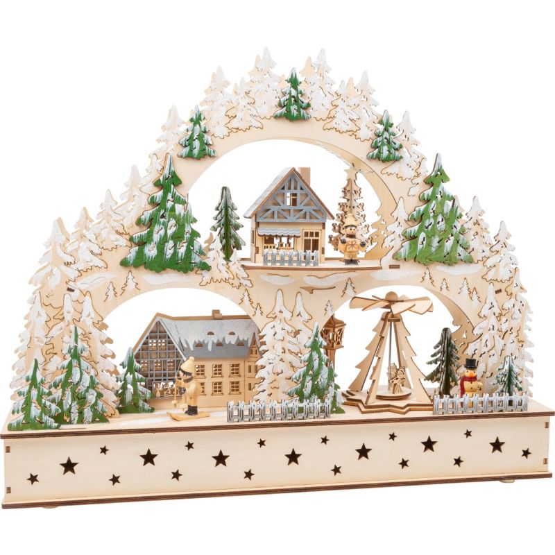 Pueblo de invierno de madera con arco luminoso , 50 x 11 x 39 cm