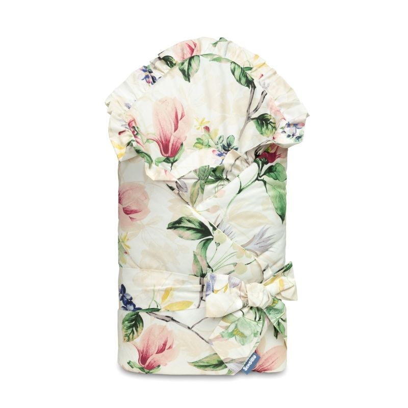 Envoltorio de bebé en forma de cono con volantes. Estampado Magnolias - imagen 2