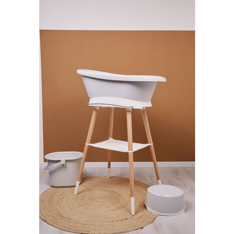 Set de bañera inteligente Sense LED de Bebe-Jou en gris claro, con termómetro digital y soporte práctico.