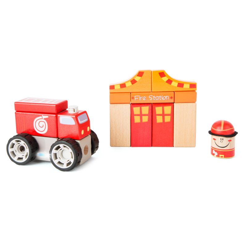 Set de construcción de madera Bomberos con Sonido - 19 piezas