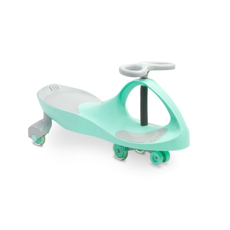 Coche de movimiento para niños en color menta, con ruedas brillantes y capacidad máxima de 100 kilos.