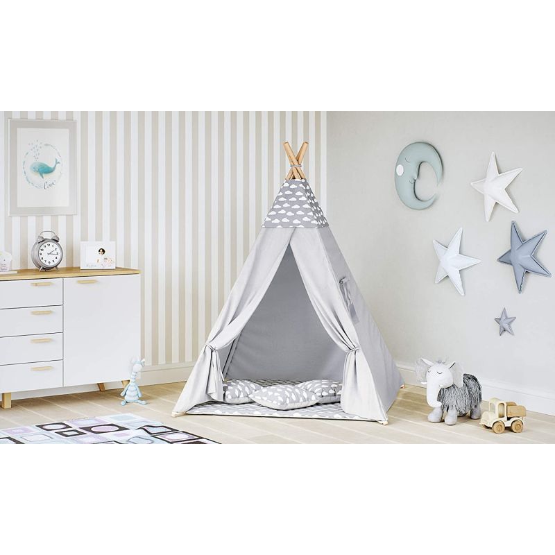Tipi Tienda Infantil Grande De Juego para Jardin O Interior De Madera Y Lona Nubes Grises - imagen 7
