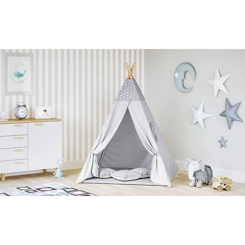 Tipi Tienda Infantil Grande De Juego para Jardin O Interior De Madera Y Lona, color Gris