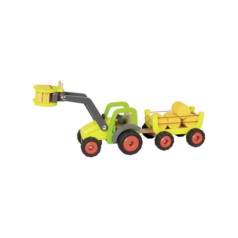 Tractor con carga delantera y vagón (con balas de paja)