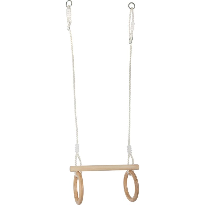 Trapecio con anillos de gimnasia de madera
