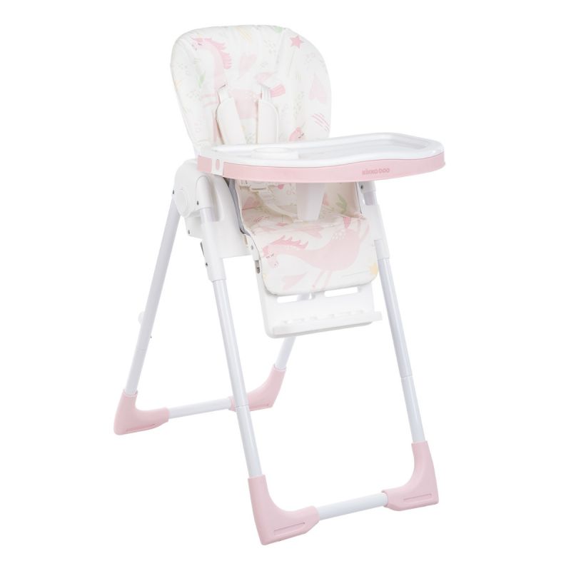 Trona Vitto Plegable rosa con diseño de unicornio, ideal para bebés y niños pequeños en la hora de comer.
