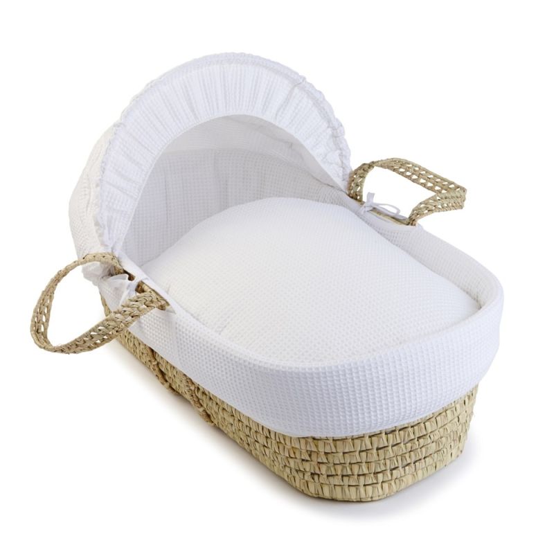Juego de vestiduras para moisés de bebé en tejido waffle 100% algodón, disponible en varios colores suaves.
