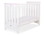 Cuna de Madera Lorenzo III 120x60 cm Blanca y Rosa – Con Teething Rail, Barrotes Extraíbles y 3 Alturas