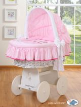 Moisés de Mimbre Teddy Bear Barnaba Rosa con Capota y Ropa de Cuna – Extra Grande imagen frontal
