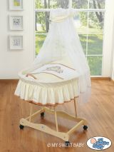 Cuna moisés de mimbre blanco con dosel crema Teddy Bear Barnaba – vista frontal