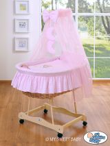 Cuna moisés de mimbre natural con dosel rosa Good Night – vista frontal