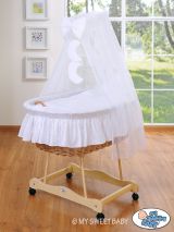 Cuna moisés de mimbre natural con dosel blanco Good Night – vista frontal