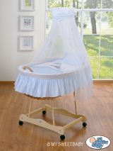 Cuna moisés de mimbre natural con dosel azul Donkey Luca – vista frontal