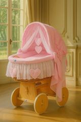 Capazo de Mimbre Natural con Dosel Amelie + Ropa de Cama Rosa – MY SWEET BABY
