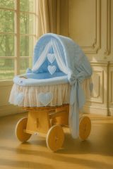 Capazo de Mimbre Natural con Dosel Amelie + Ropa de Cama Azul – MY SWEET BABY 