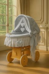 Capazo de Mimbre Natural con Dosel Amelie + Ropa de Cama Gris – MY SWEET BABY