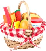 Cesta de pícnic con alimentos cortables