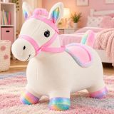 Poni Saltarín Inflable de Peluche Blanco 60 cm