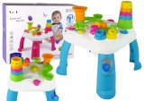 Mesa de actividades interactiva azul con sorter y tobogán de bolas