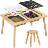 Mesa Sensorial Educativa de Madera XL para Niños + Silla – Mesa Montessori para Arena, Agua y Creatividad