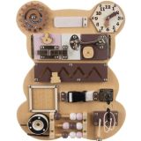 Tablero de Manipulación Kruzzel - Oso Teddy 14en1: Herramienta Educativa de Madera y Metal