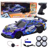 Coche Deportivo RC azul con luces LED encendidas.