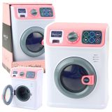 Lavadora infantil miniatura con tambor rotativo y sonido.