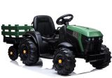 Tractor eléctrico infantil con remolque Lean Cars verde militar, vista frontal