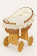 Moisés de Mimbre My Sweet Baby Carina Natural y Ropa Crema