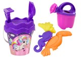 Set de Arena con Cubo, Pala, Rastrillo, Regadera y Unicornio Rosa