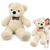 Oso de peluche gigante con moño a cuadros en color blanco