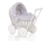 Carrito de Muñecas My Sweet Baby de Mimbre Blanco con Ropa de Cama