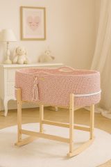 Set de Moisés Crochet con Patas Mecedora – Rosa Pastel