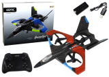 Avión de Combate RC de Lean toys en vuelo, destacando su diseño y luces LED.