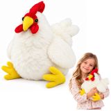 Peluche de pollo con textura suave y esponjosa, ideal para abrazos.
