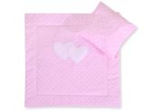 Pram Bedding Set With Duvet And Pillow 2pcs - Hearts White Dots On Pink