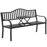 Banco de jardín de metal negro con mesa central extensible 150 cm
