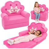Sofá lounger reclinado 2 en 1 rosa para niñas con corona