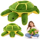 Tortuga de peluche verde amarillo de Lean Toys con diseño tierno.