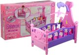 Cuna grande para muñecas rosa y púrpura con móvil de Lean toys, ideal para juegos de rol.