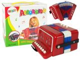 Acordeón infantil rojo de Lean toys con diseño atractivo.