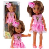 Muñeca con Vestido Rosa y Cabello Largo Marrón