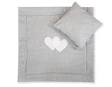 Pram Bedding Set With Duvet And Pillow 2pcs - Hearts White Polka Dots On Grey